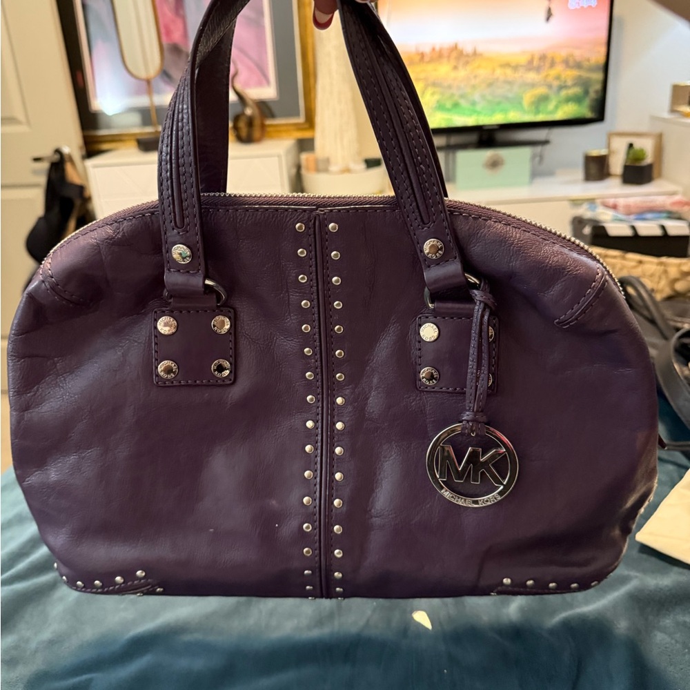 Michael Kors Astor Dark Purple Studded Satchel